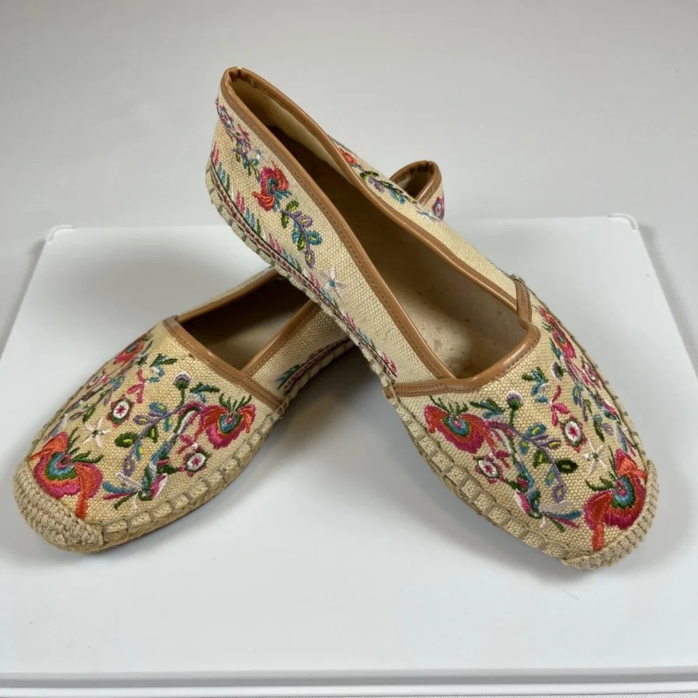 GIANNI BINI Espadrille Flats Sz 5.5 Embroidered‎ Floral Boho Festival Slip On